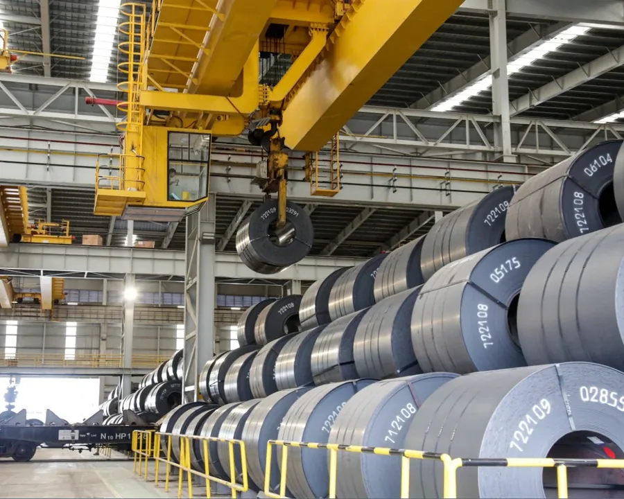 Hot-rolled steel coils inside a Hoa Phat plant