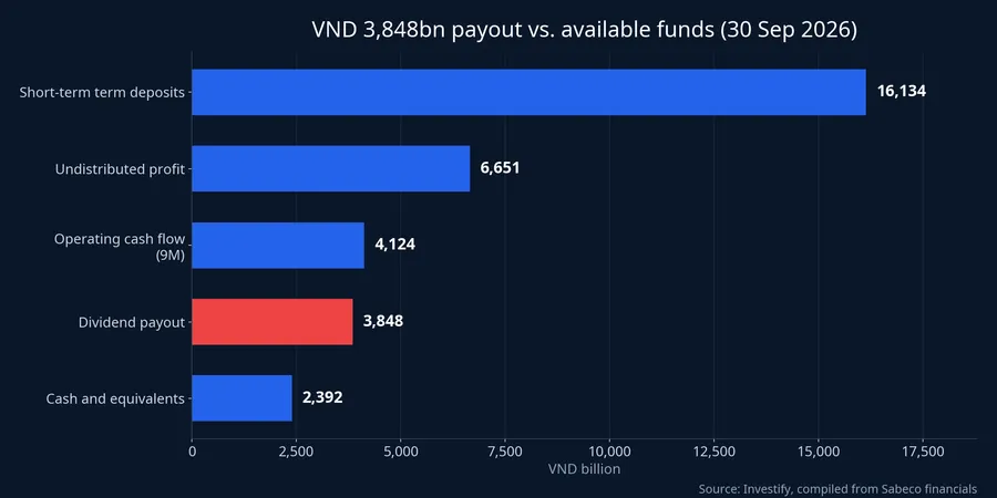 The VND 3,848 billion payout against Sabeco's sources of cash at 30 September 2026