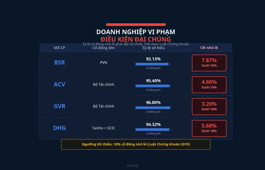 So sánh các doanh nghiệp vi phạm điều kiện đại chúng