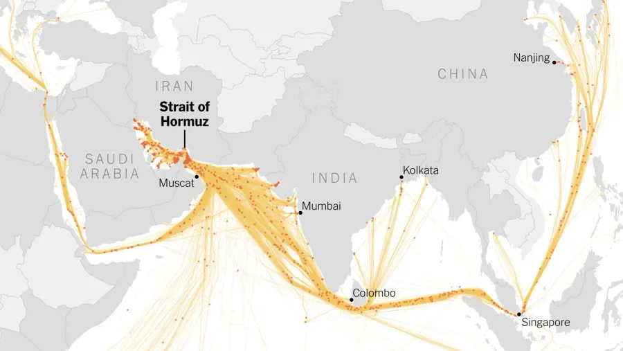 Bản đồ eo biển Hormuz và tuyến vận chuyển dầu thô