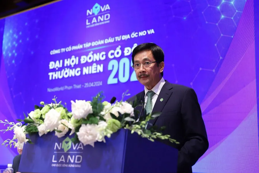 Chủ tịch HĐQT Novaland Bùi Thành Nhơn phát biểu tại đại hội cổ đông