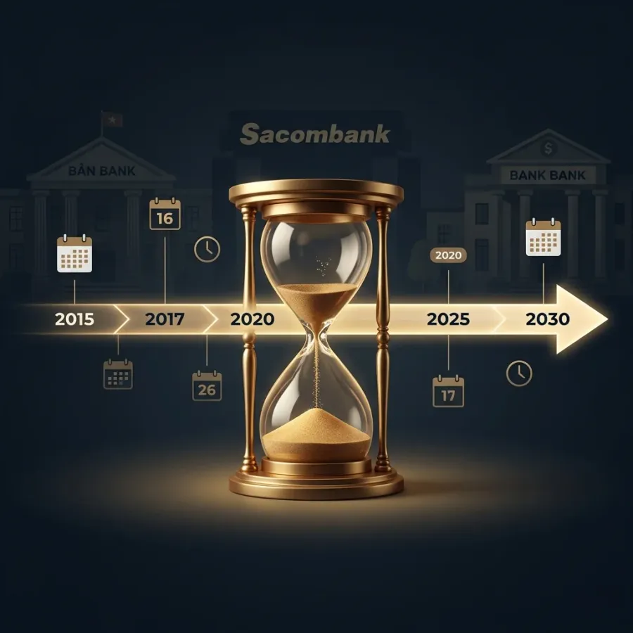 Dòng thời gian tái cơ cấu Sacombank từ 2015 đến 2030