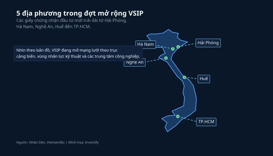 Bản đồ các địa phương trong đợt mở rộng VSIP