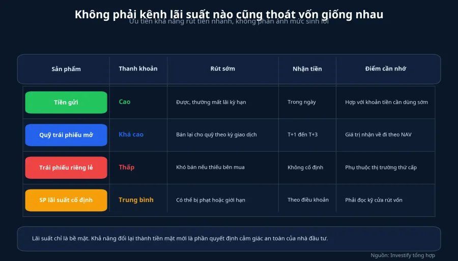So sánh thanh khoản các kênh lãi suất cố định