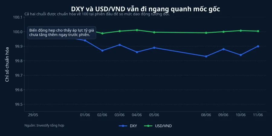 Biểu đồ DXY và USD/VND chuẩn hóa