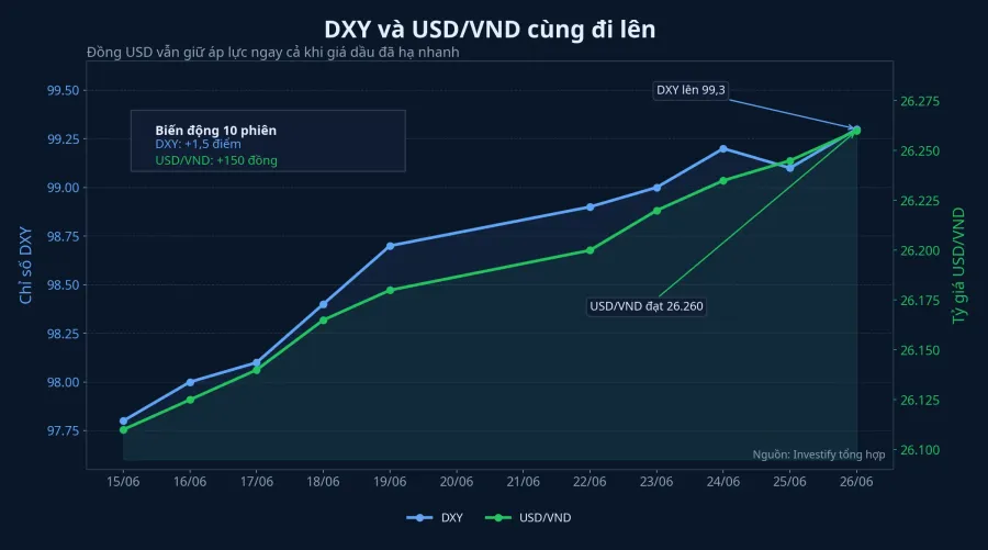 DXY và USD/VND trong 10 phiên gần nhất