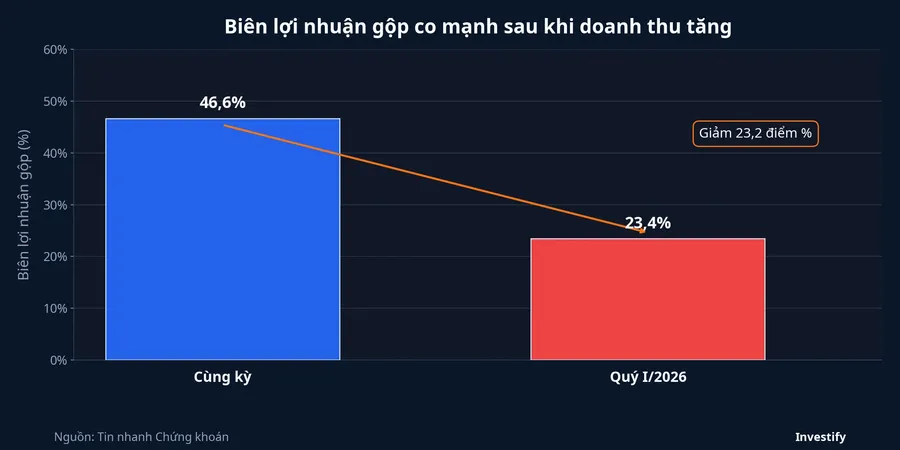 Biên lợi nhuận gộp của Hải Phát giảm từ 46,6% xuống 23,4%