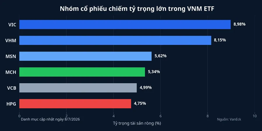 Nhóm cổ phiếu chiếm tỷ trọng lớn trong VNM ETF