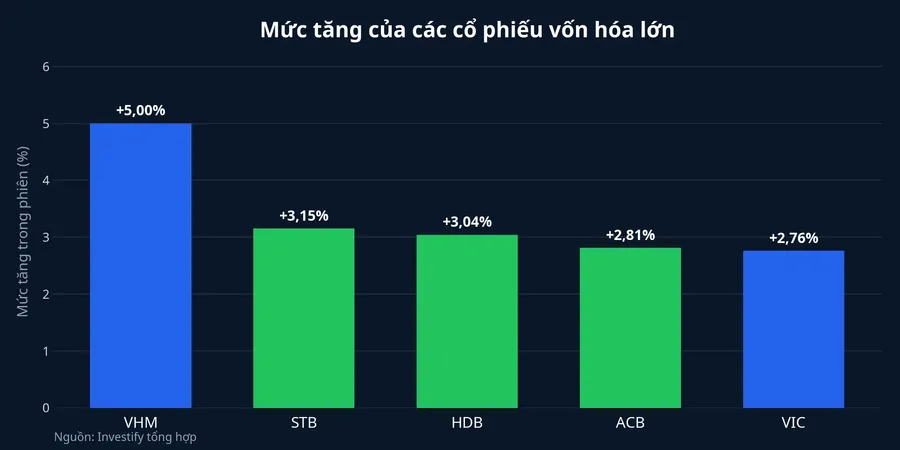 Mức tăng của các cổ phiếu vốn hóa lớn