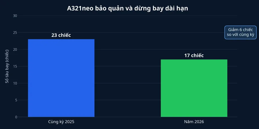 Biểu đồ A321neo bảo quản và dừng bay dài hạn