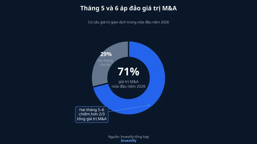 Tỷ trọng giá trị M&A tập trung vào tháng 5 và tháng 6