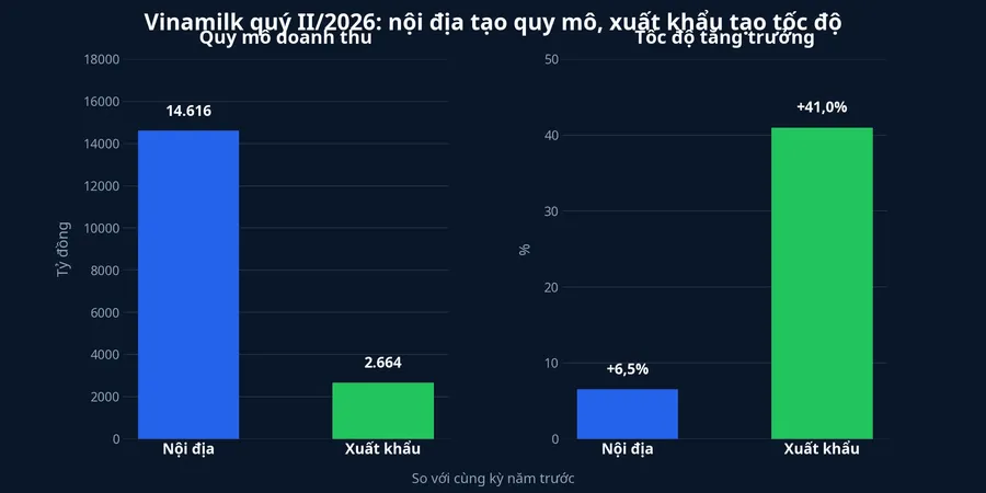 So sánh quy mô doanh thu và tốc độ tăng trưởng nội địa, xuất khẩu