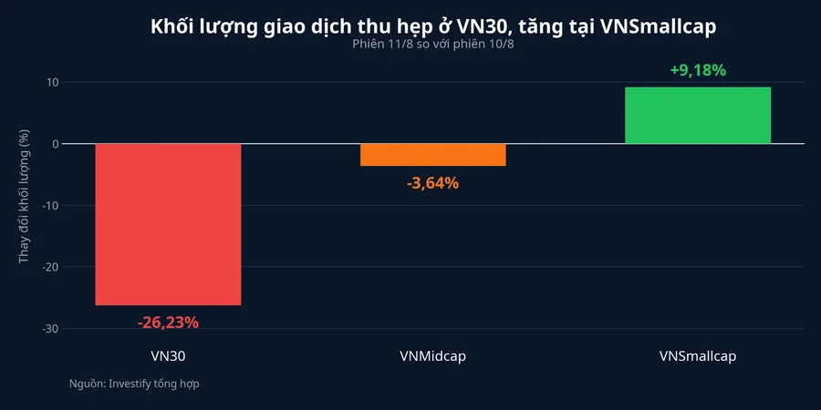 Thay đổi khối lượng giao dịch theo nhóm vốn hóa