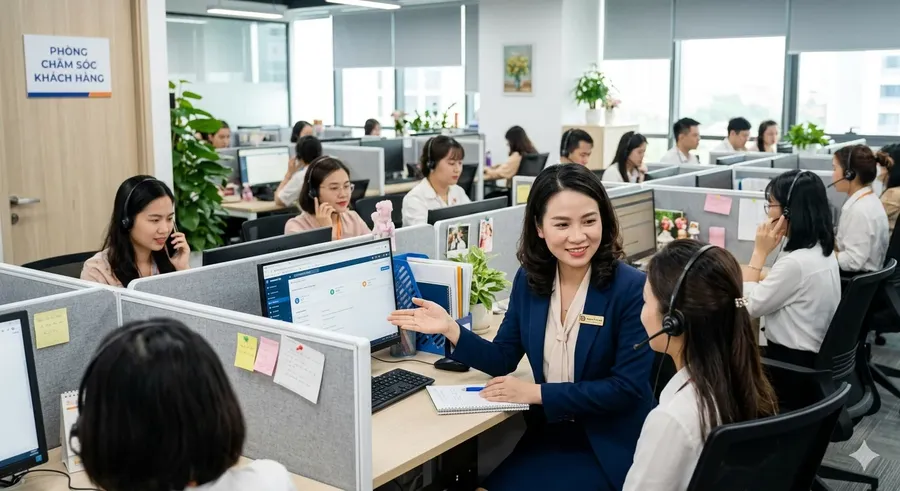 Nhân viên tổng đài hỗ trợ khách hàng tra soát giao dịch