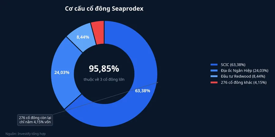 Cơ cấu cổ đông Seaprodex: ba cổ đông lớn nắm 95,85% vốn, 276 cổ đông còn lại chỉ giữ 4,15%