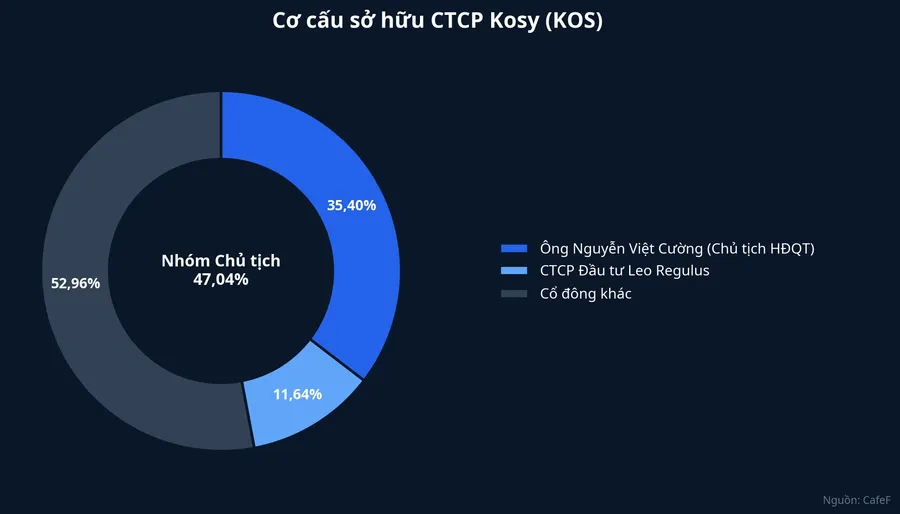 Cơ cấu sở hữu CTCP Kosy: nhóm Chủ tịch nắm khoảng 47,04%