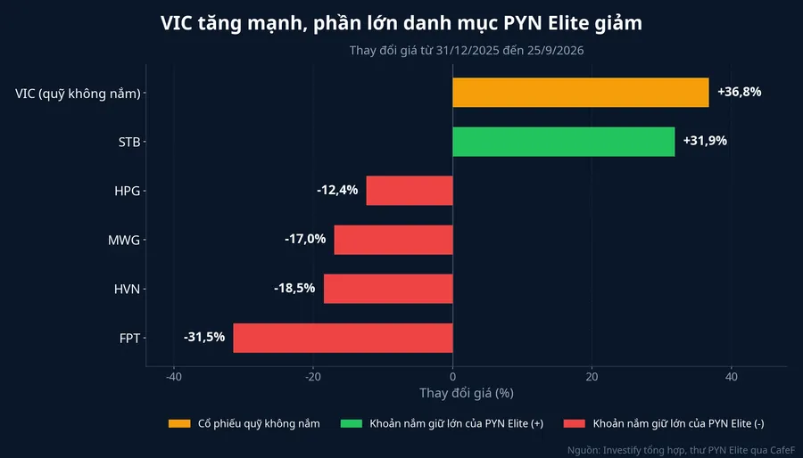 Thay đổi giá VIC và các khoản nắm giữ lớn của PYN Elite từ đầu năm 2026