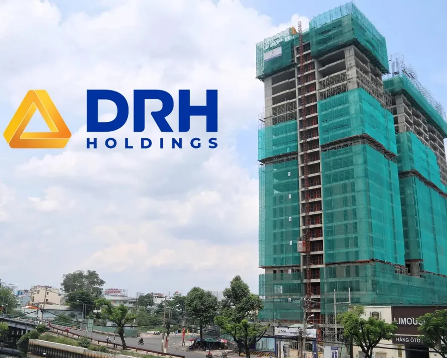 Logo DRH Holdings và dự án Aurora Residences đang xây dựng