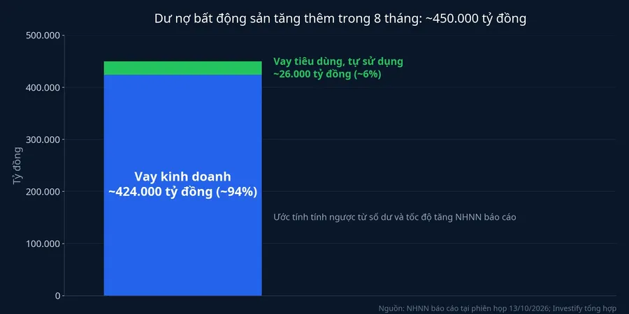 Phần dư nợ bất động sản tăng thêm trong 8 tháng theo nhóm vay