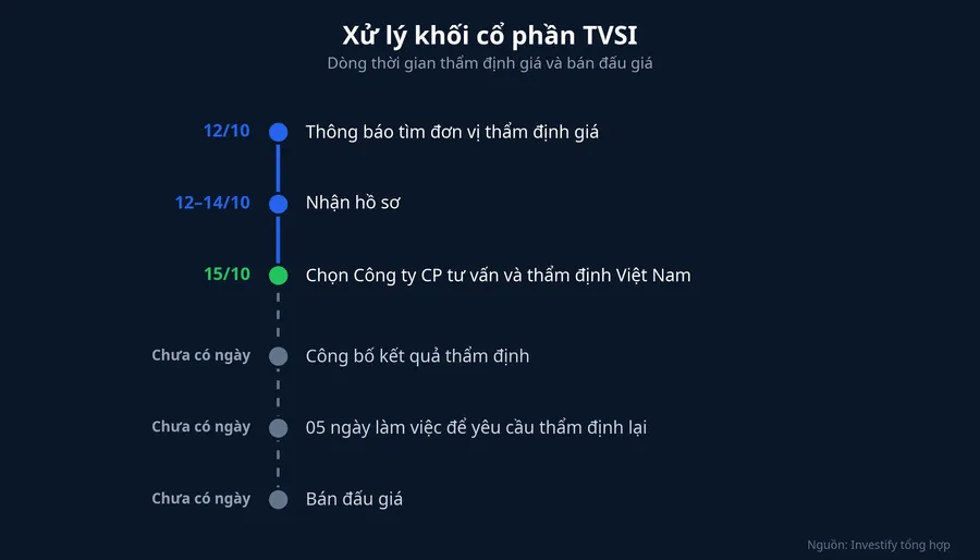 Dòng thời gian xử lý khối cổ phần TVSI